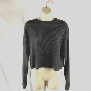 Charcoal Gray Long Sleeve Waffled Crop Top Size XS NWOT
